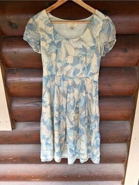 Moulinette Soeurs Anthropologie silk/cotton blue & cream pastel dress